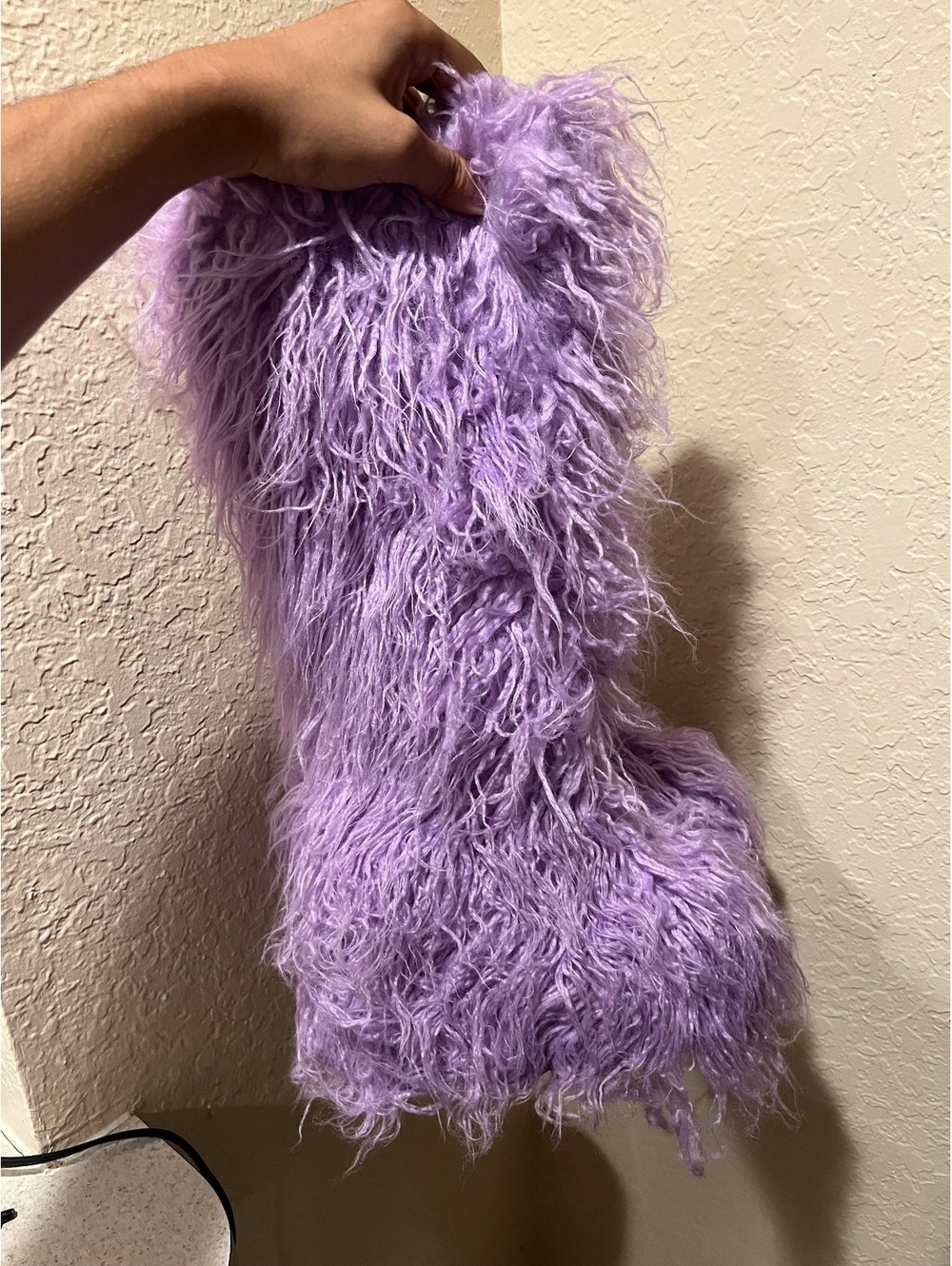 Purple furry platform boot